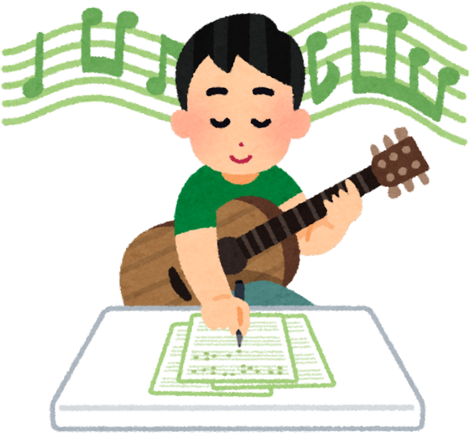 Illustration of a Male Musician Composing with an Acoustic Guitar