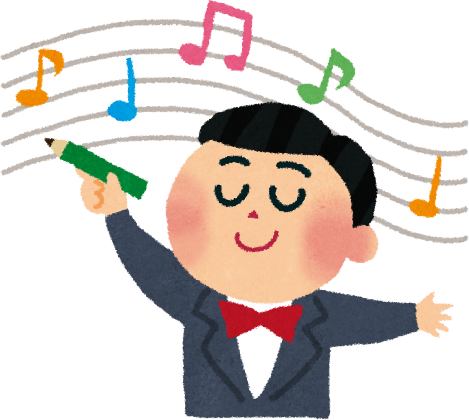 Illustration of Male Composer Writing Musical Notes