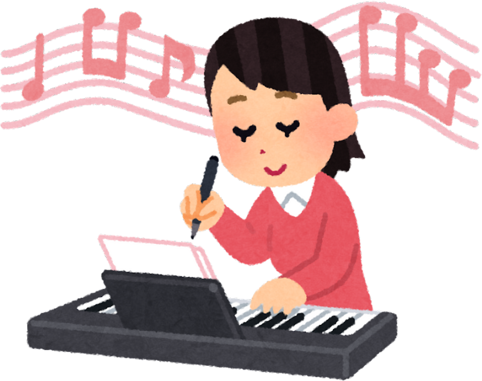 Illustration of a Woman Composing Music on a Keyboard